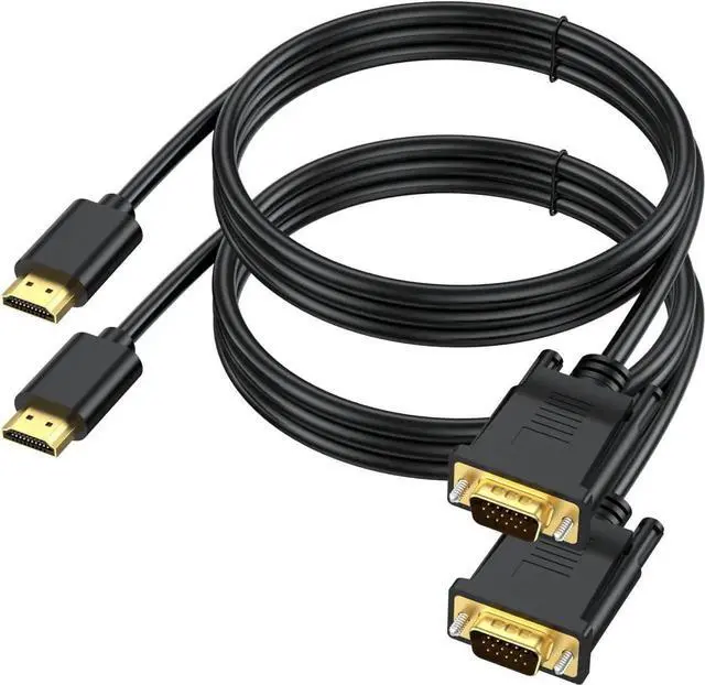 Main image of 2 Pack 6FT HDMI Male to VGA Male Cable Unidirectional 1080P Video Cord Compatible with Laptop PC Monitor Projector HDTV Raspberry Pi Roku Xbox