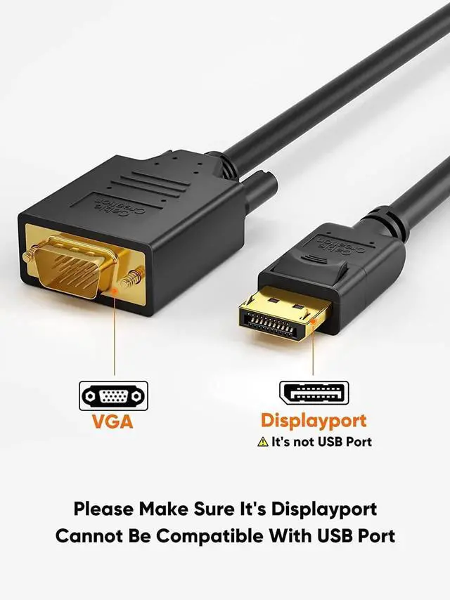 Alt view image 7 of 7 - 6FT Black DisplayPort Male to VGA Male Cable, 1080P@60Hz Unidirectional DP to VGA Video Cord for Monitor Projector