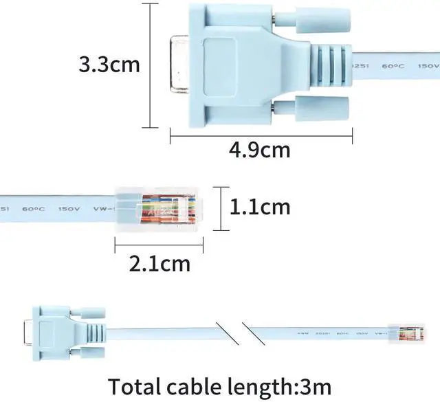 Alt view image 4 of 7 - 3M/9.8FT Blue DB9 Female RS232 to RJ45 Console Cable, Serial 9Pin to Ethernet RJ45 Converter for Cisco Routers & Switches