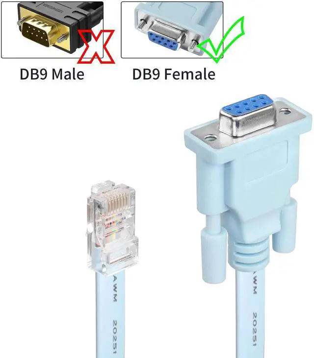 Alt view image 5 of 7 - 3M/9.8FT Blue DB9 Female RS232 to RJ45 Console Cable, Serial 9Pin to Ethernet RJ45 Converter for Cisco Routers & Switches