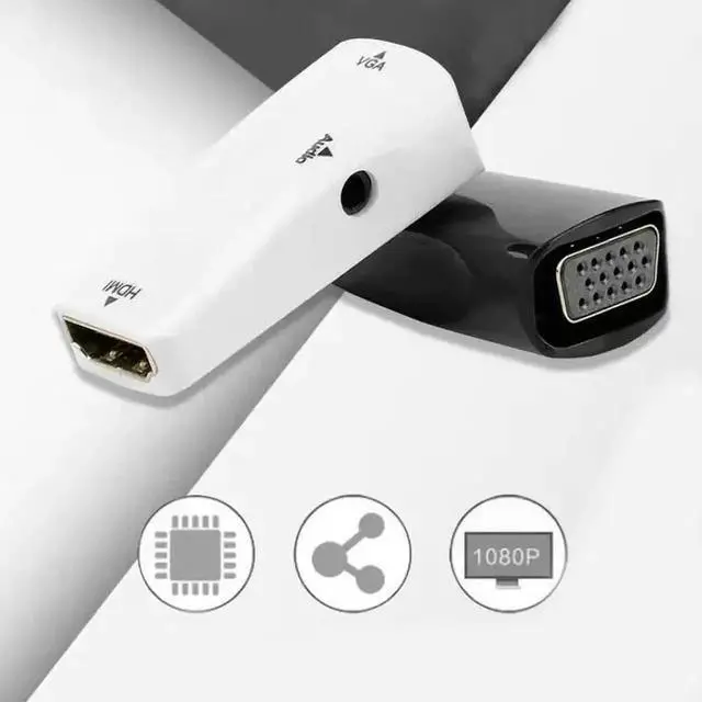 Alt view image 2 of 6 - HDMI Female to VGA Female Converter Adapter with Audio Port, 1080P Digital to Analog Video Connector for Laptop PC Game Console to Monitor HDTV Projector