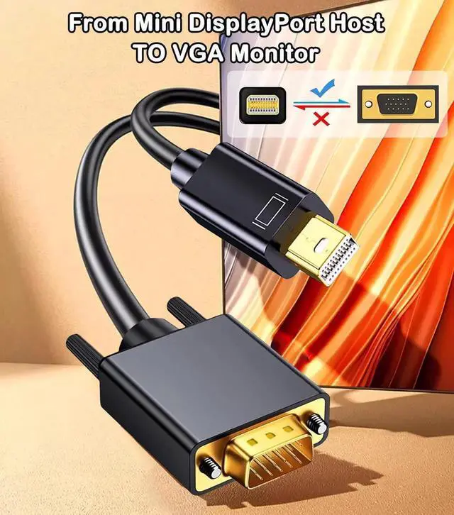 Alt view image 7 of 7 - 2 Pack 6FT Mini DP to VGA Cable, Thunderbolt 2 Compatible Mini DisplayPort Male to VGA Female Cord for MacBook Surface iMac Monitor Projector