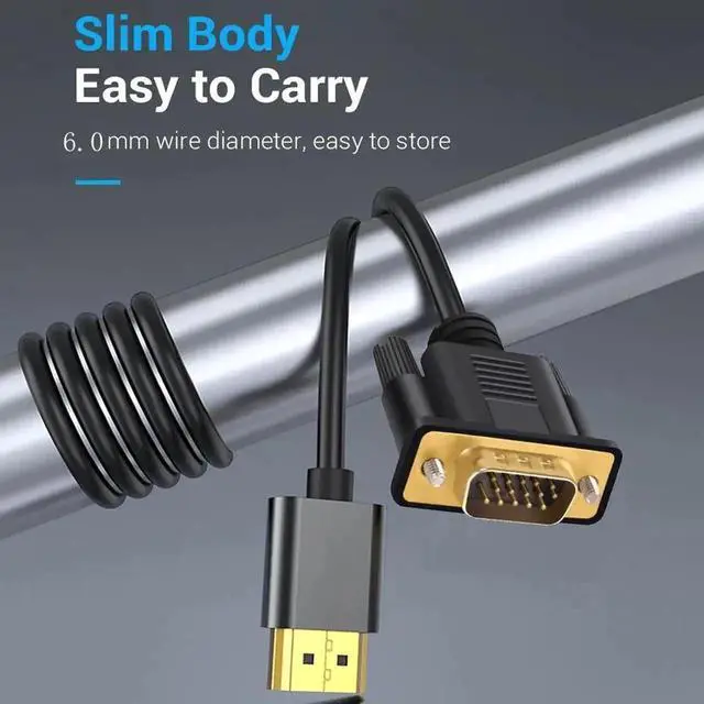 Alt view image 7 of 7 - 6FT Gold-Plated HDMI Male to VGA Male Converter Cable, Digital to Analog 1080P Video Cord for PC Laptop Monitor Projector HDTV Xbox Raspberry Pi Roku