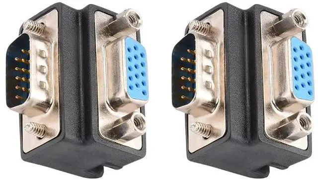 Main image of 2 Pack Right Angle 90 Degree DB15 VGA Adapter, Nickel-Plated D-Sub 15Pin Male to Female VGA Coupler Converter