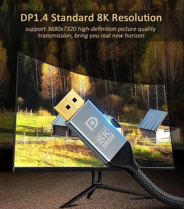 Alt view image 5 of 7 - 10FT Grey DisplayPort 1.4 Cable VESA Certified HBR3, DP Male to DP Male High Speed Cord Supports 8K@60Hz 4K@240Hz 2K@144Hz for Gaming Monitor PC Laptop TV