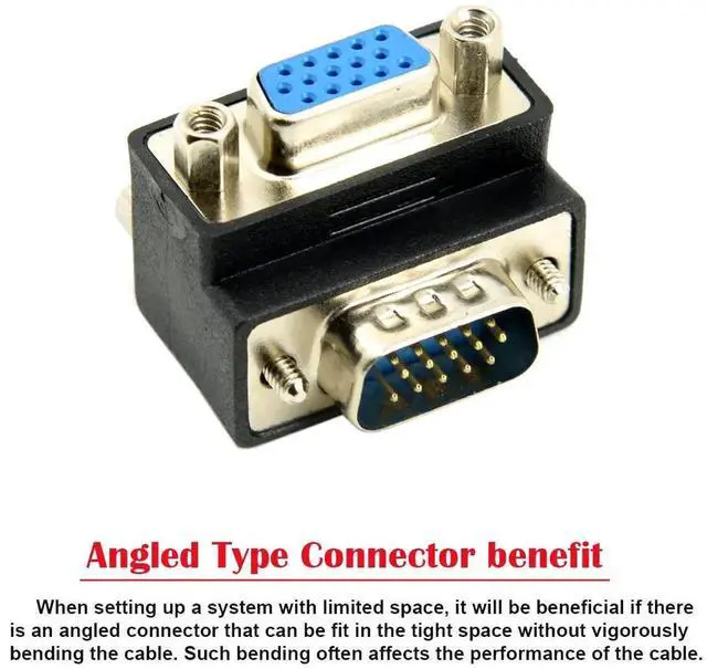 Alt view image 5 of 5 - 90 Degree Down Angled VGA SVGA Male to Female Extension Adapter for Monitor Projector PC Laptop