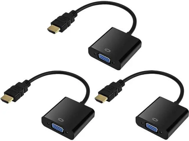 Main image of 3 Pack Gold-Plated HDMI Male to VGA Female Adapter Black, HDMI to VGA Converter for Laptop PC Monitor Projector HDTV Xbox Raspberry Pi Roku Chromebook