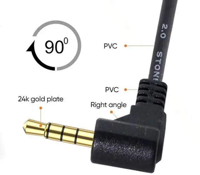 Alt view image 3 of 7 - 10cm Right Angle 4 Pole 3.5mm Male to Female Audio Extension Cable, 90 Degree Stereo Headphone Extension Cord Adapter