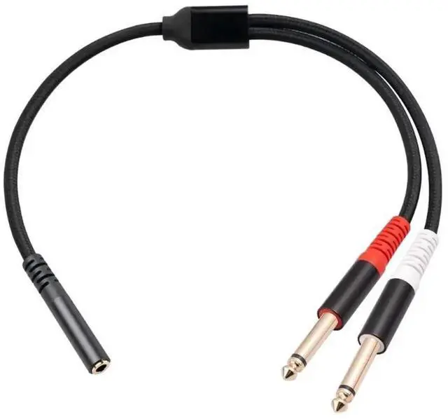Main image of 3.5mm Female to Dual 6.35mm Male Audio Splitter Cable, 1/8 Inch Stereo Jack to Two 1/4 Inch Mono 6.35 Plug Converter Cord