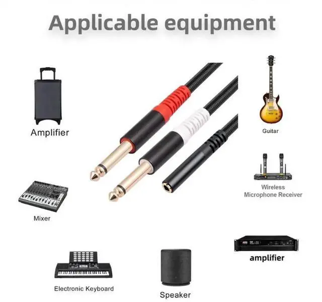 Alt view image 2 of 3 - 3.5mm Female to Dual 6.35mm Male Audio Splitter Cable, 1/8 Inch Stereo Jack to Two 1/4 Inch Mono 6.35 Plug Converter Cord