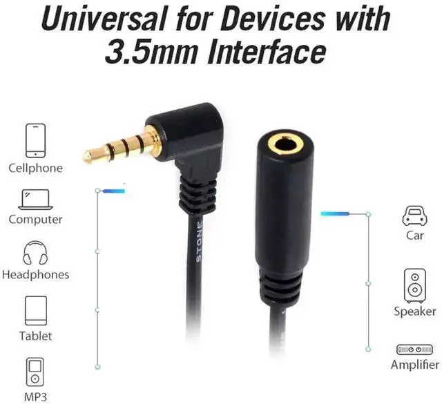 Alt view image 2 of 7 - 10cm 90 Degree Right Angle 4 Pole TRRS 3.5mm Male to Female Audio Extension Cable, Stereo Headphone Aux Extension Cord