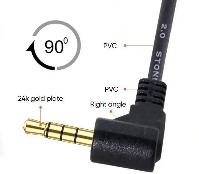 Alt view image 4 of 7 - 10cm 90 Degree Right Angle 4 Pole TRRS 3.5mm Male to Female Audio Extension Cable, Stereo Headphone Aux Extension Cord