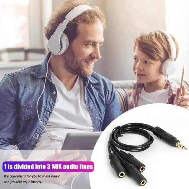 Alt view image 5 of 6 - 3.5mm 3-Pole Male to 3-Way Female Stereo Audio Y Splitter Cable, Gold Plated PVC AUX Headphone Splitter Adapter Cord