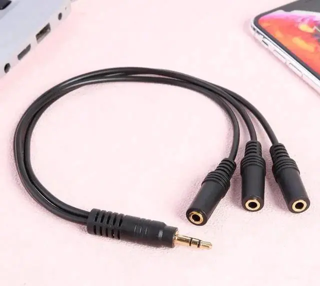 Alt view image 2 of 6 - 3.5mm 3-Pole Male to 3-Way Female Stereo Audio Y Splitter Cable, Gold Plated PVC AUX Headphone Splitter Adapter Cord