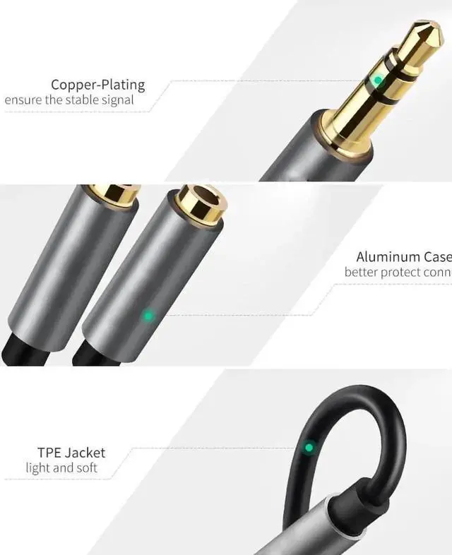 Alt view image 4 of 7 - 2 Pack 20CM Black 3.5mm Male to Dual Female Stereo Audio Y Splitter Cable, Headphone Aux Sharing Extension Adapter Cord
