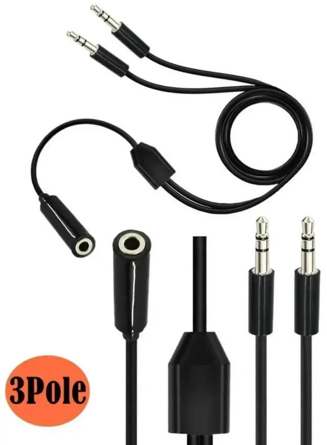 Alt view image 3 of 3 - 3.5mm Female to Dual 3.5mm Male Stereo Audio Y Splitter Cable, 1-in-2 AUX Sharing Adapter Cord for PC Speakers