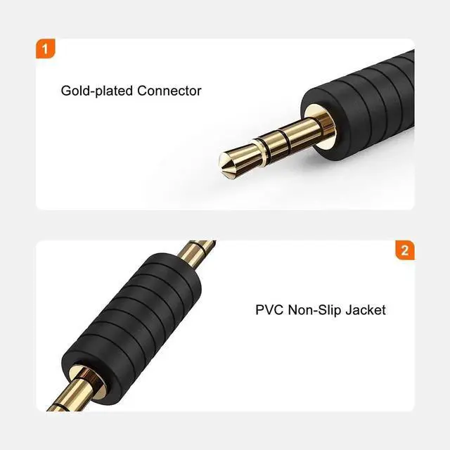 Alt view image 5 of 7 - 2 Pack 3.5mm 1/8 Inch Stereo Male to Male AUX Audio Adapter Cables, Gold Plated Connectors Compatible with TaoTronics & Mpow BH129 Bluetooth Receivers
