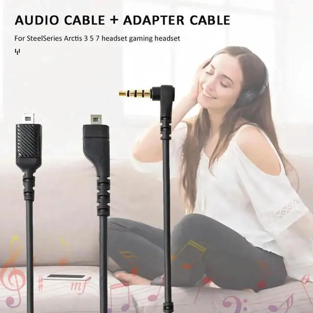 Alt view image 3 of 3 - Replacement Audio Cable + 3.5mm Male to Female Extension Cable Compatible with SteelSeries Arctis 3 / Arctis 5 / Arctis 7 Gaming Headsets