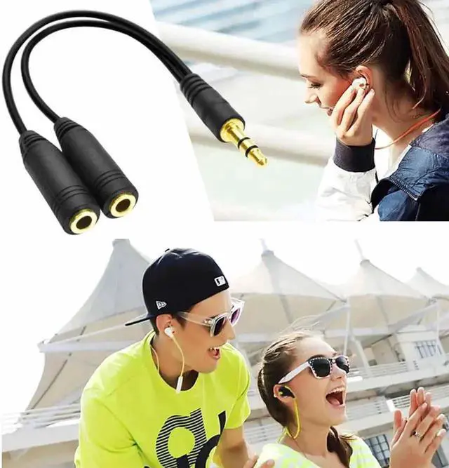 Alt view image 6 of 6 - 3.5mm Male to Dual Female Y Audio Splitter Cable, Stereo Headphone & Mic Sharing Adapter Cord (1PC)