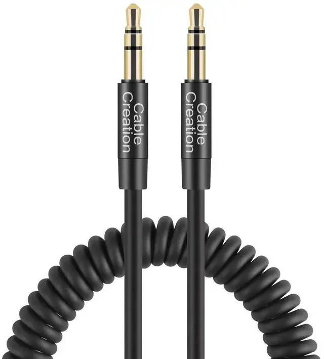 Main image of 4FT Coiled 3.5mm Male to Male Stereo AUX Cable, Retractable Spring Aux Cord for Car Stereo Headphones Speakers All 1/8" Audio Devices, Black