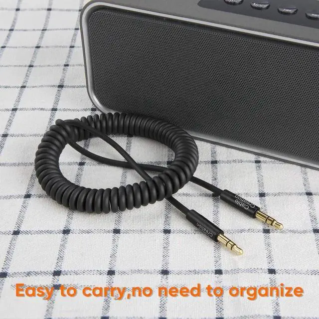Alt view image 3 of 6 - 4FT Coiled 3.5mm Male to Male Stereo AUX Cable, Retractable Spring Aux Cord for Car Stereo Headphones Speakers All 1/8" Audio Devices, Black