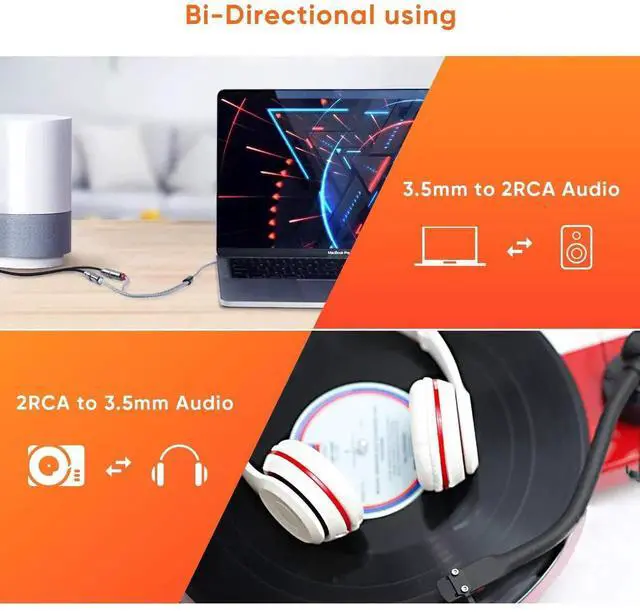 Alt view image 4 of 7 - 3FT 3.5mm Male to Dual 2RCA Female Stereo Audio Aux Cable, 0.92M 3.5 to RCA Extension Cord Compatible with iPhone, iPad, MP3, Tablet, HiFi System & Speakers