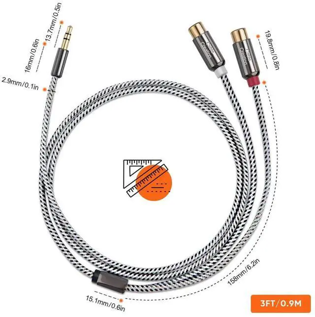 Alt view image 7 of 7 - 3FT 3.5mm Male to Dual 2RCA Female Stereo Audio Aux Cable, 0.92M 3.5 to RCA Extension Cord Compatible with iPhone, iPad, MP3, Tablet, HiFi System & Speakers