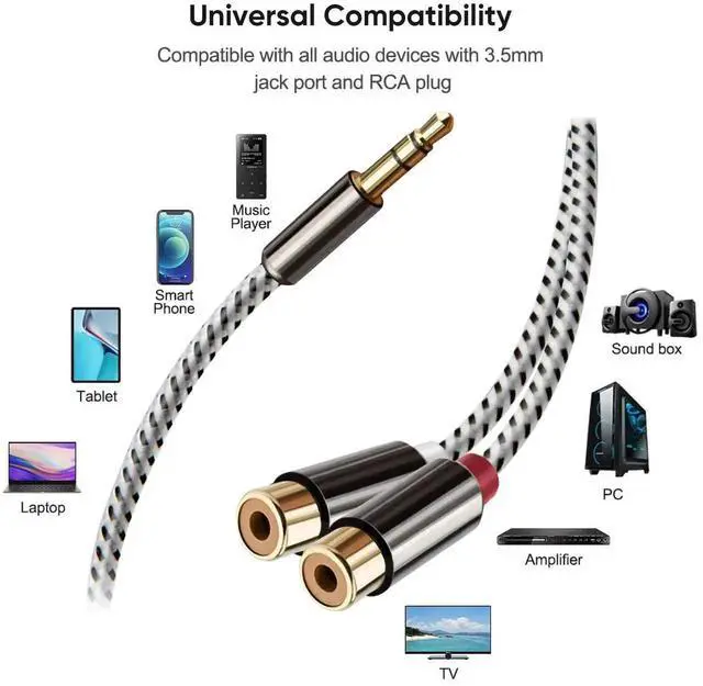 Alt view image 5 of 7 - 3FT 3.5mm Male to Dual 2RCA Female Stereo Audio Aux Cable, 0.92M 3.5 to RCA Extension Cord Compatible with iPhone, iPad, MP3, Tablet, HiFi System & Speakers