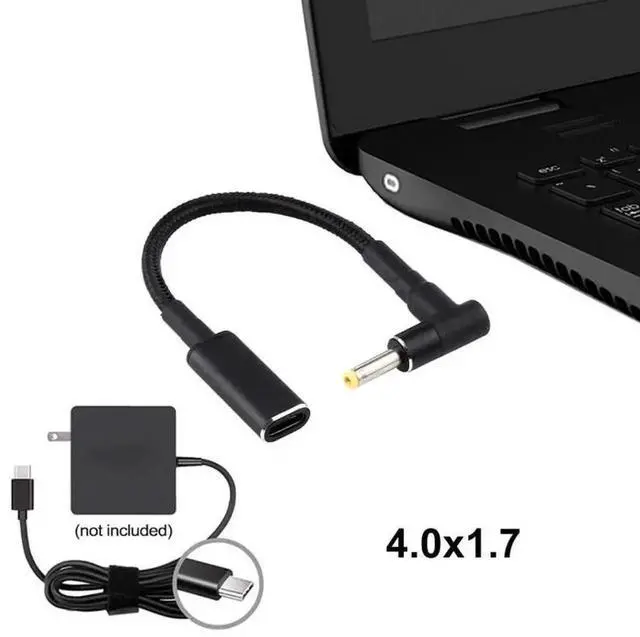 Alt view image 4 of 5 - 90 Degree Elbow 4.0 x 1.7mm DC Male to USB-C Female Nylon Braided Power Adapter Cable, PD Charging Converter Cord