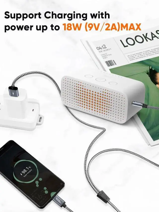 Alt view image 2 of 7 - 2-in-1 USB C to 3.5mm Car Aux Audio Cable with PD 18W Charging, Type C to 1/8 Aux Jack Stereo Cord Compatible with iPhone 16/15 Pro Max/Plus, Galaxy S24/S23+, Google Pixel 9/8/7+