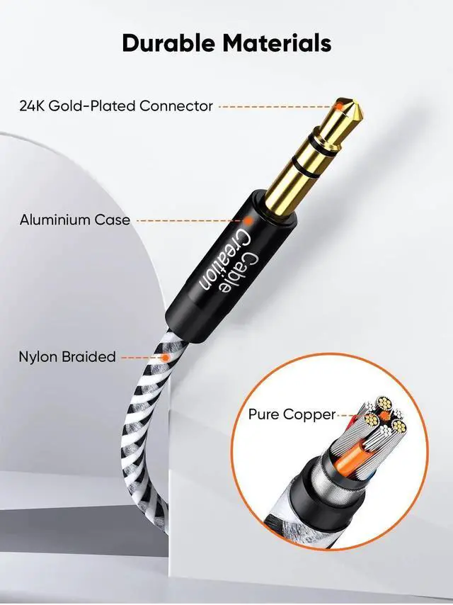 Alt view image 2 of 7 - 20FT / 6M 3.5mm Male to Female Stereo Headphone Extension Cable, Gold Plated Aux Audio Cord for Laptops, Phones, iPad, Mac Mini, Car & Home Stereo