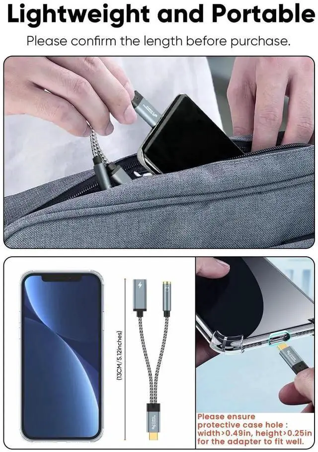 Alt view image 7 of 7 - USB C to 3.5mm Audio & Charging Adapter, PD 100W Fast Charging Type C Aux Headphone Splitter for iPhone 15/16, Galaxy S24 S23 S22 Ultra, iPad Pro Air, Pixel 9 8