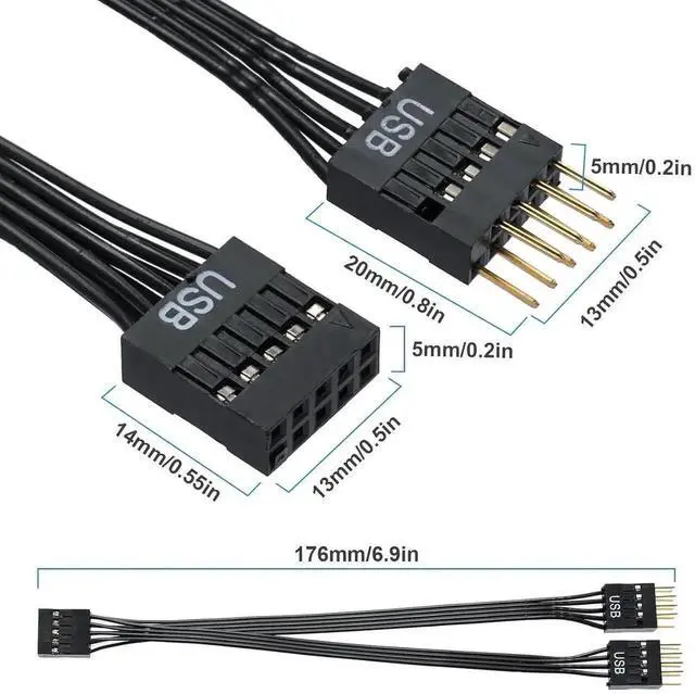 Alt view image 4 of 7 - 17.6cm USB 2.0 9Pin Motherboard Header Splitter Cable, 1 to 2 Internal USB Header Expansion Adapter for PC Motherboards