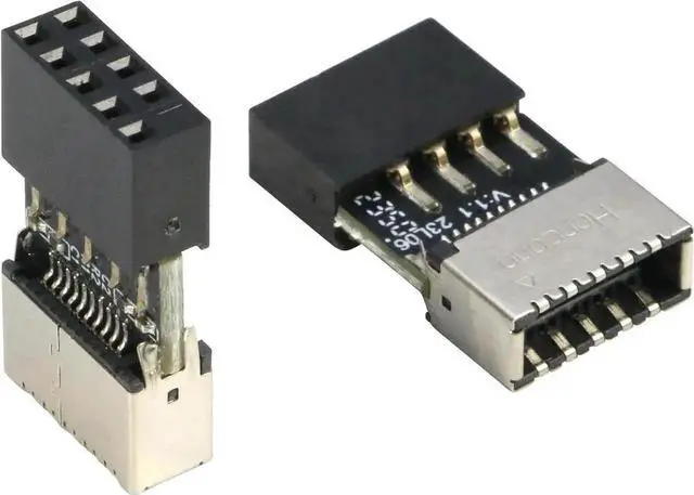 Main image of 2 Pack USB 2.0 9Pin Female to USB 3.2 Gen1 Type-E A-Key Female Motherboard Header Adapter, Internal PC Front USB-C Port Extension Converter