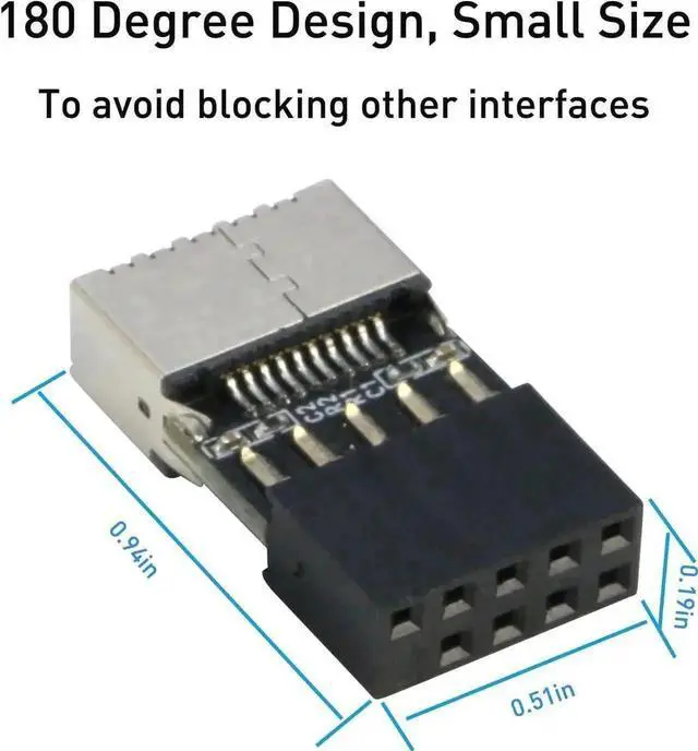 Alt view image 6 of 7 - 2 Pack USB 2.0 9Pin Female to USB 3.2 Gen1 Type-E A-Key Female Motherboard Header Adapter, Internal PC Front USB-C Port Extension Converter
