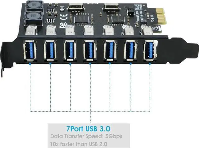 Alt view image 7 of 7 - RIITOP PCIe X1 7-Port USB 3.0 Expansion Card, PCI Express 7 External USB3.0 Hub Adapter, 5Gbps High Speed, No Extra SATA Power Required for Desktop PCs