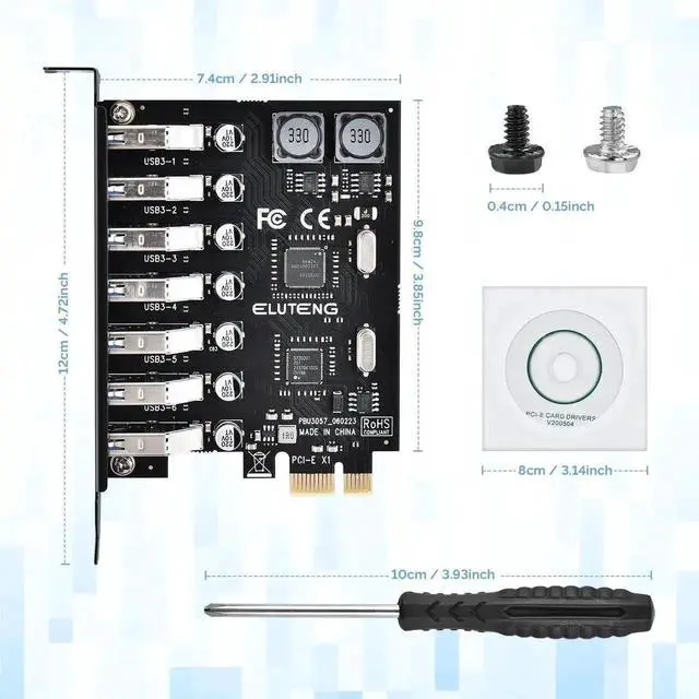 Alt view image 5 of 7 - 7-Port PCIe USB 3.0 Expansion Card, PCI Express to USB3.0 Hub Adapter, 5Gbps Super Speed Desktop USB Controller Card, Compatible with Windows 11/10/8/7/XP/Vista