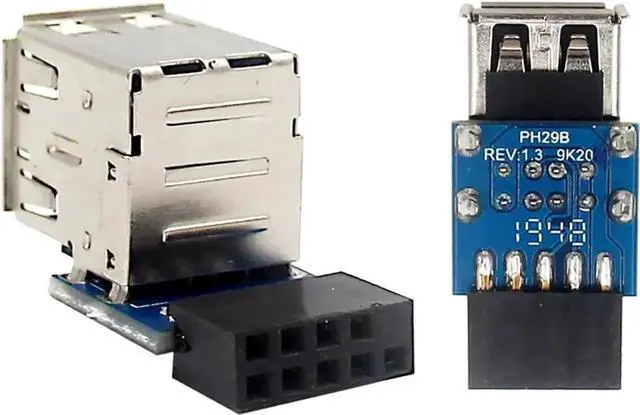 Main image of PH29B USB2.0 9Pin Header Splitter PCB Adapter, 9Pin Female To Dual USB-A Female Internal Motherboard Converter For Desktop PC RGB Fans & Internal USB Dongles (No Cable, 1 Pack)