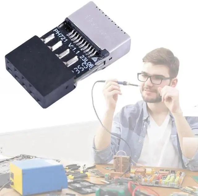 Alt view image 2 of 3 - USB2.0 9Pin Mainboard Header to Type-E Key-A Female Adapter, Internal USB-C Front Panel Extender Card, Plug & Play Compatible with Windows, Mac & Linux