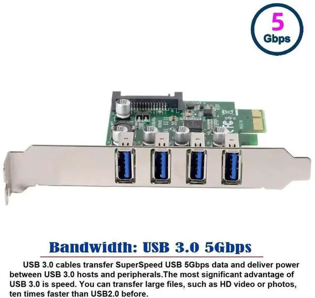 Alt view image 6 of 7 - Low Profile 4-Port PCIe USB 3.0 Expansion Card, PCI Express X1 USB Hub Adapter 5Gbps for Desktop Motherboard