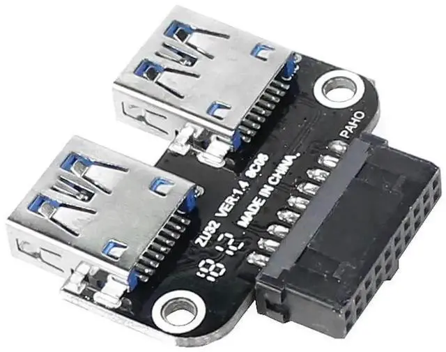 Alt view image 4 of 6 - Horizontal 20Pin to Dual USB3.0 A Female Adapter, Motherboard 19/20Pin Internal Header to 2-Port USB3.0 Converter for PC Card Reader