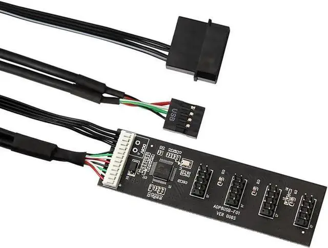 Alt view image 3 of 5 - 4-Port USB 2.0 9Pin Header Splitter Hub, 1 to 4 Internal Motherboard USB 9Pin Extension Adapter with Molex Power & 1.64FT Cable