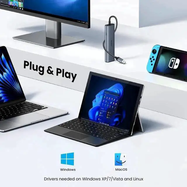 Alt view image 7 of 7 - UGREEN 5-in-1 Multiport USB-C Hub with Gigabit Ethernet, 2×USB-C 3.2 Gen2 10Gbps + 1×USB-A 3.2 Gen2 + 1×USB 2.0 + RJ45 Gigabit LAN Adapter for MacBook Pro/Air, Dell XPS & USB-C Laptops