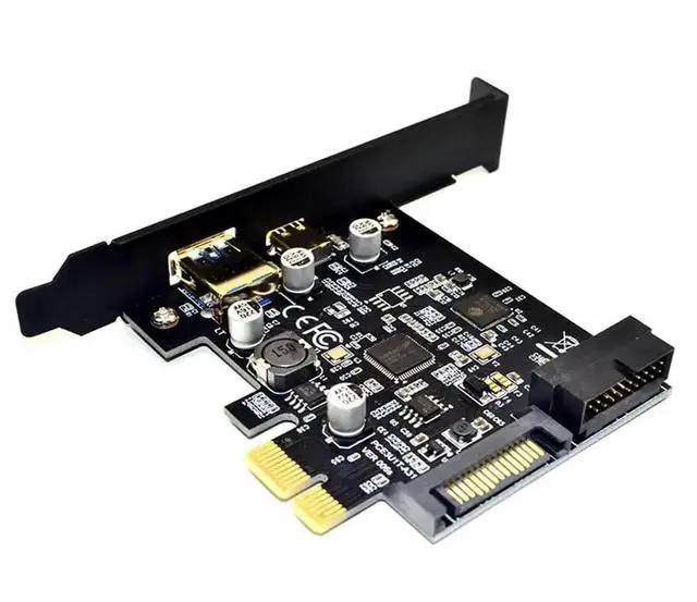 Alt view image 4 of 5 - PCIe X1 USB 3.1 Gen1 Expansion Card, 2-Port USB-A + USB-C 5Gbps PCI Express Controller with 19Pin Internal Header for Desktop Front Panel USB