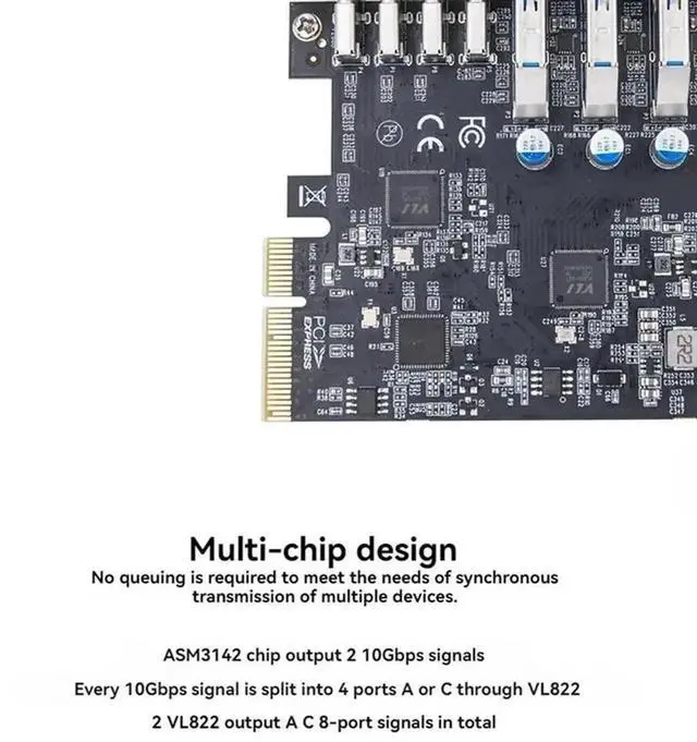 Alt view image 2 of 4 - PCIe X4 USB 3.2 Gen2 Expansion Card, 8-Port USB Hub (4×USB-A + 4×USB-C) 10Gbps PCI Express Adapter for Desktop PC