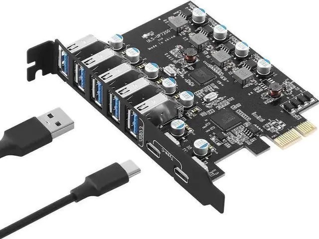 Main image of PCIe X1 USB 3.2 Gen2 Expansion Card, 7-Port 10Gbps PCI Express Hub Adapter (2×USB-C + 5×USB-A) for Desktop PC