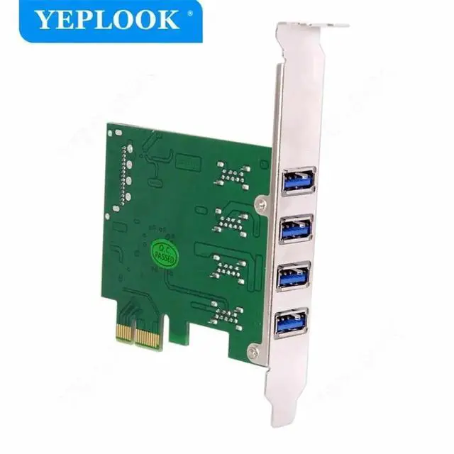 Alt view image 2 of 6 - PCIe X1 USB 3.0 Expansion Card, 4-Port 5Gbps PCI Express Hub Controller Adapter with SATA Power & 9.5cm Low Profile Bracket for Desktop Motherboard