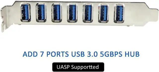 Alt view image 3 of 3 - 7-Port PCIe USB 3.0 Expansion Card with Molex Power Connector, PCI Express USB3.0 Hub Supporting UASP, Compatible Windows XP/7/8/8.1/10