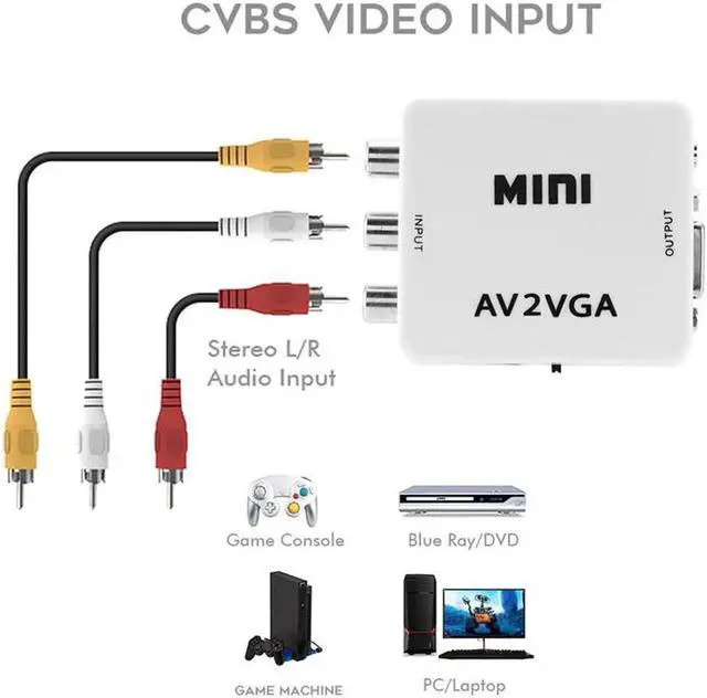 Alt view image 4 of 4 - 1080P RCA AV to VGA Video Converter, Analog CVBS Composite to VGA Signal Adapter for AV Devices Connect VGA Monitors