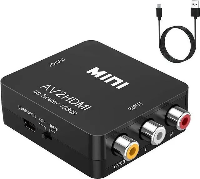 Main image of Black 1080P RCA CVBS AV to HDMI Converter, Analog Composite Audio Video Adapter Supports PAL/NTSC, Compatible Xbox PS2 Wii SNES N64 VHS VCR DVD